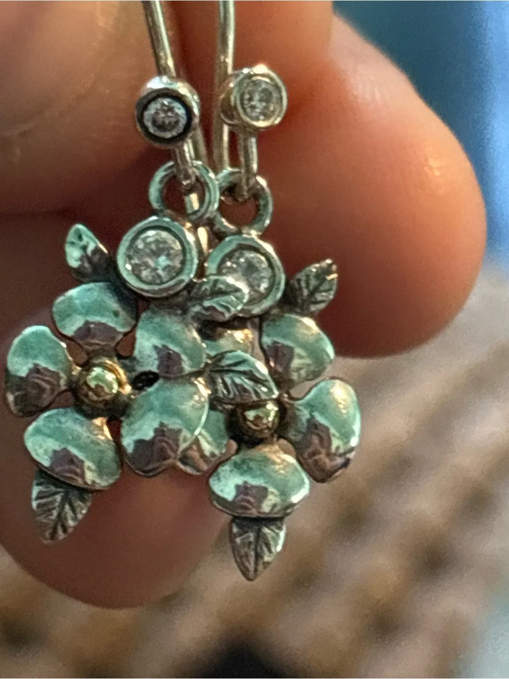 Pandora Silver Floral Drop Earrings with Gold Accent